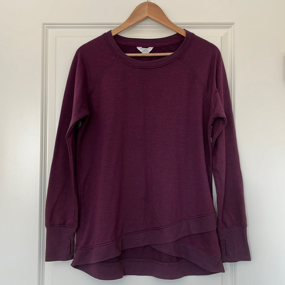 Danskin Plum Crisscross Tunic Sweater Thumbholes Size L